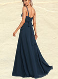 Giselle A-line V-Neck Floor-Length Chiffon Bridesmaid Dress With Ruffle UKP0017476