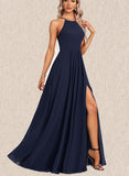 Nicky A-line Scoop Floor-Length Chiffon Bridesmaid Dress UKP0017478