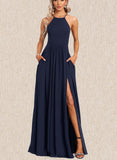 Nicky A-line Scoop Floor-Length Chiffon Bridesmaid Dress UKP0017478