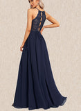 Nicky A-line Scoop Floor-Length Chiffon Bridesmaid Dress UKP0017478