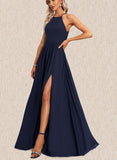 Nicky A-line Scoop Floor-Length Chiffon Bridesmaid Dress UKP0017478