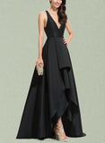 Morgan A-line V-Neck Asymmetrical Satin Bridesmaid Dress UKP0017480