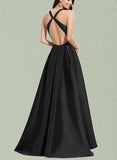 Morgan A-line V-Neck Asymmetrical Satin Bridesmaid Dress UKP0017480