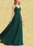 Jamya A-line V-Neck Floor-Length Chiffon Bridesmaid Dress With Pleated UKP0017481