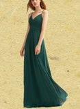 Jamya A-line V-Neck Floor-Length Chiffon Bridesmaid Dress With Pleated UKP0017481