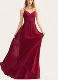 Christina A-Line V-neck Floor-Length Chiffon Bridesmaid Dress With Pleated UKP0017483