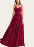 Christina A-Line V-neck Floor-Length Chiffon Bridesmaid Dress With Pleated UKP0017483