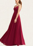 Christina A-Line V-neck Floor-Length Chiffon Bridesmaid Dress With Pleated UKP0017483