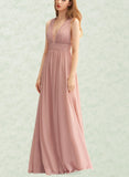 Carmen A-Line V-neck Floor-Length Chiffon Bridesmaid Dress With Pleated UKP0017484