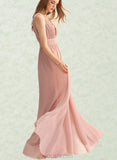 Carmen A-Line V-neck Floor-Length Chiffon Bridesmaid Dress With Pleated UKP0017484