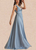 Shelby A-Line V-neck Floor-Length Chiffon Bridesmaid Dress With Pleated UKP0017485