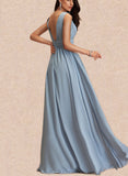 Shelby A-Line V-neck Floor-Length Chiffon Bridesmaid Dress With Pleated UKP0017485