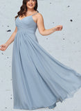 Tracy A-line V-Neck Floor-Length Chiffon Bridesmaid Dress With Pleated UKP0017486