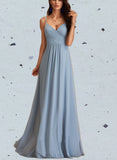 Tracy A-line V-Neck Floor-Length Chiffon Bridesmaid Dress With Pleated UKP0017486