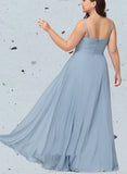 Tracy A-line V-Neck Floor-Length Chiffon Bridesmaid Dress With Pleated UKP0017486