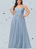 Tracy A-line V-Neck Floor-Length Chiffon Bridesmaid Dress With Pleated UKP0017486