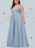 Tracy A-line V-Neck Floor-Length Chiffon Bridesmaid Dress With Pleated UKP0017486