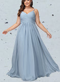 Tracy A-line V-Neck Floor-Length Chiffon Bridesmaid Dress With Pleated UKP0017486