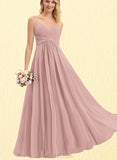 Rebecca A-Line V-neck Floor-Length Chiffon Bridesmaid Dress With Pleated UKP0017487