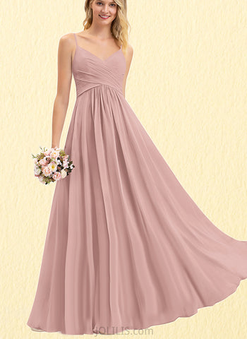 Rebecca A-Line V-neck Floor-Length Chiffon Bridesmaid Dress With Pleated UKP0017487