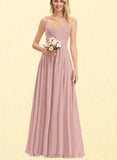 Rebecca A-Line V-neck Floor-Length Chiffon Bridesmaid Dress With Pleated UKP0017487