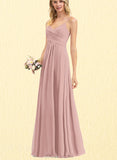 Rebecca A-Line V-neck Floor-Length Chiffon Bridesmaid Dress With Pleated UKP0017487