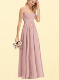 Rebecca A-Line V-neck Floor-Length Chiffon Bridesmaid Dress With Pleated UKP0017487