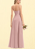 Rebecca A-Line V-neck Floor-Length Chiffon Bridesmaid Dress With Pleated UKP0017487