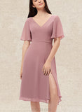 Catalina A-line V-Neck Knee-Length Chiffon Bridesmaid Dress UKP0017490