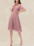 Catalina A-line V-Neck Knee-Length Chiffon Bridesmaid Dress UKP0017490