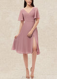 Catalina A-line V-Neck Knee-Length Chiffon Bridesmaid Dress UKP0017490