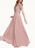 Bailey A-line Scoop Floor-Length Chiffon Lace Bridesmaid Dress UKP0017493