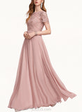 Bailey A-line Scoop Floor-Length Chiffon Lace Bridesmaid Dress UKP0017493