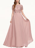 Bailey A-line Scoop Floor-Length Chiffon Lace Bridesmaid Dress UKP0017493