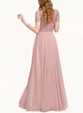 Bailey A-line Scoop Floor-Length Chiffon Lace Bridesmaid Dress UKP0017493