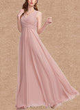 Kaylen A-line V-Neck Floor-Length Chiffon Bridesmaid Dress With Pleated UKP0017494