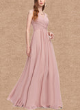 Kaylen A-line V-Neck Floor-Length Chiffon Bridesmaid Dress With Pleated UKP0017494