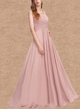 Kaylen A-line V-Neck Floor-Length Chiffon Bridesmaid Dress With Pleated UKP0017494