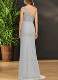 Emmy Trumpet/Mermaid One Shoulder Sweep Train Chiffon Lace Bridesmaid Dress With Sequins UKP0017495