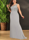 Emmy Trumpet/Mermaid One Shoulder Sweep Train Chiffon Lace Bridesmaid Dress With Sequins UKP0017495