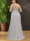 Emmy Trumpet/Mermaid One Shoulder Sweep Train Chiffon Lace Bridesmaid Dress With Sequins UKP0017495