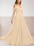 Brianna A-Line V-neck Cold Shoulder Floor-Length Chiffon Bridesmaid Dress With Pleated UKP0017496