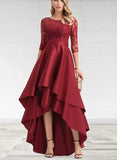 Saniya A-Line Scoop Illusion Asymmetrical Satin Lace Bridesmaid Dress With Sequins UKP0017498