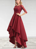 Saniya A-Line Scoop Illusion Asymmetrical Satin Lace Bridesmaid Dress With Sequins UKP0017498