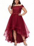 Carissa A-Line Off-the-Shoulder Asymmetrical Tulle Lace Bridesmaid Dress With Beading Sequins Bow(s) UKP0017499