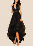 Alaina A-line V-Neck Asymmetrical Satin Tulle Bridesmaid Dress With Beading UKP0017500