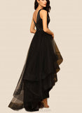 Alaina A-line V-Neck Asymmetrical Satin Tulle Bridesmaid Dress With Beading UKP0017500