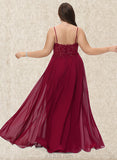 Leyla A-line V-Neck Floor-Length Chiffon Lace Bridesmaid Dress With Sequins UKP0017501