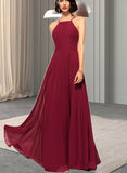 Chloe A-line Square Floor-Length Chiffon Bridesmaid Dress UKP0017502