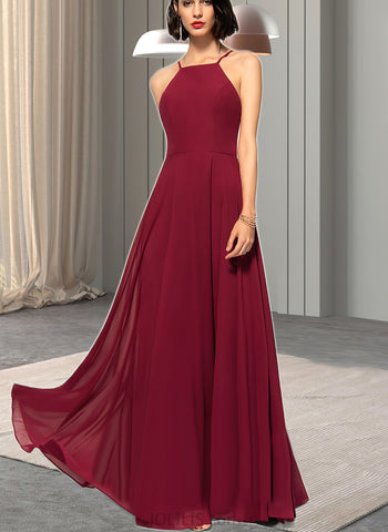 Chloe A-line Square Floor-Length Chiffon Bridesmaid Dress UKP0017502